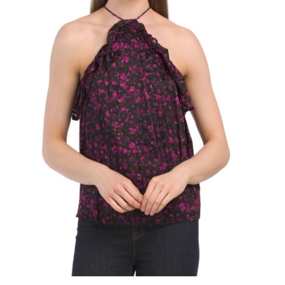 Ramy Brook Black Purple Pippin Halter Tank Top Size XS